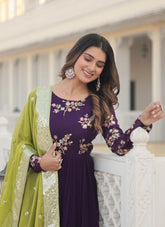 Gown of Faux Georgette in Purple Colour